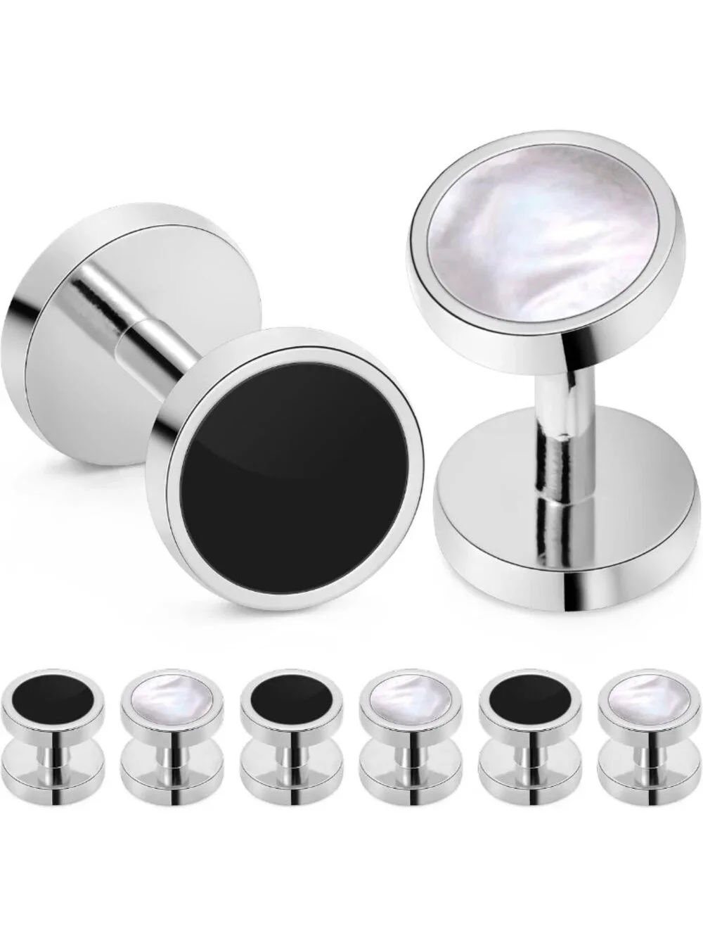 Elegant Mother-of-Pearl Tuxedo Shirt Button & Cufflink Set for Weddings & Events